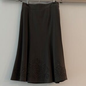 CAbi Brown A-Line Skirt with Embroidery
